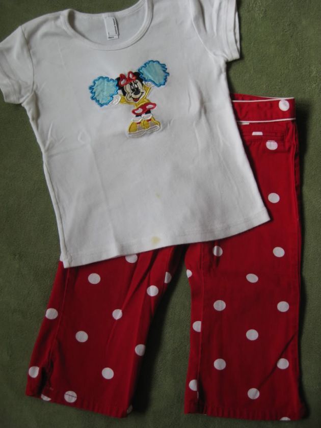 Custom Minnie Mouse Cheerleader Shirt Polka Dot Pants   Sz 5 5T 