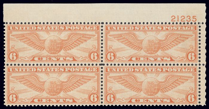 SCOTT #C19 VF MNH 1934 6¢ WINGED GLOBE PLATE BLOCK OF 4  