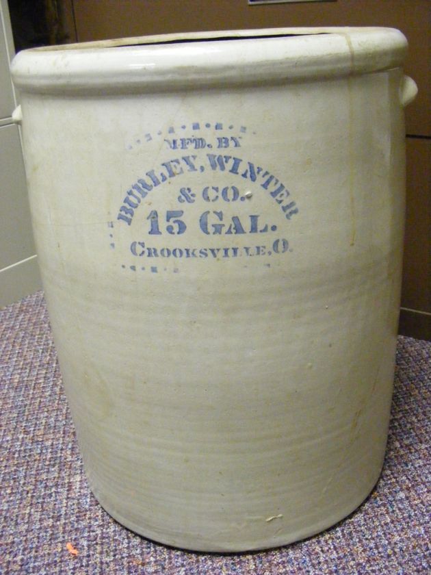 Burley Winter Co. Crooksville Ohio OH 15 Gallon Pickle Crock Stoneware 