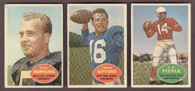 1960 Topps Football #54 Paul Hornung #74 Frank Gifford & #113 YA 