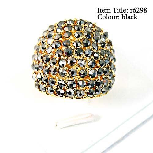 Stunning Wedding Gold Plated Spherical Gemstone Diamante CZ Ring 