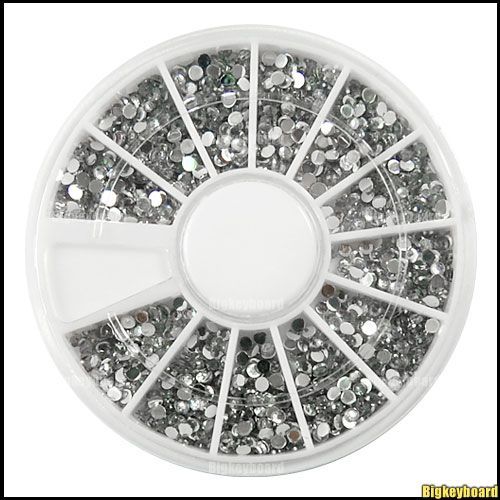 2000x 1.5mm Clear Nail Art Tips Rhinestones Glitters Wheel Decoration 