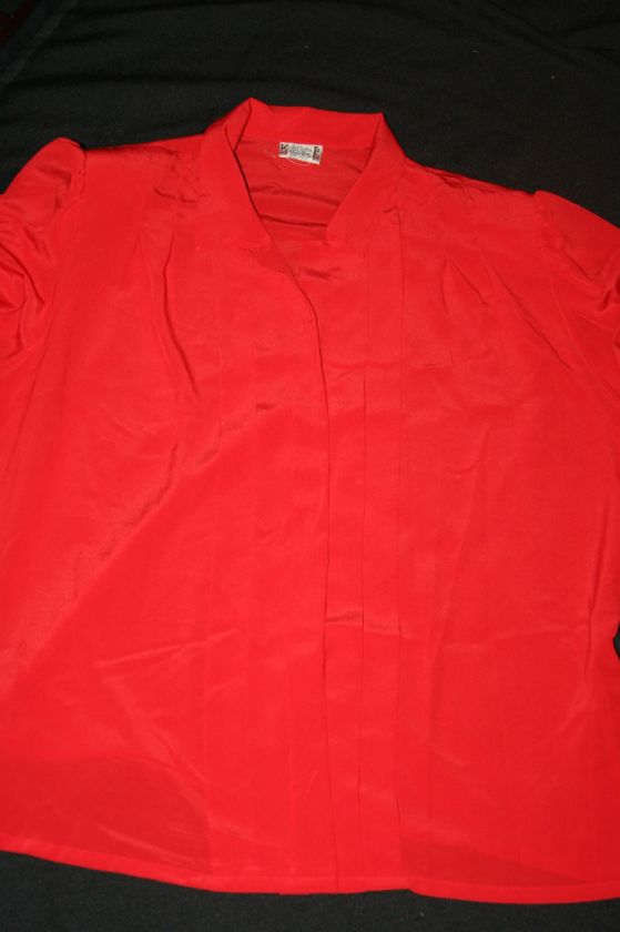 WOMENS XL 16 18 RED PLEATED FRONT LONG SLEEVE CHRISTMAS DRESS SHIRT 