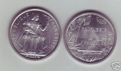 French Polinesia 2 Francs 1965 KM 3  