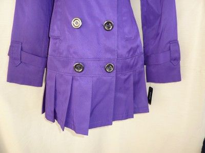Guess Royal Purple Trench Coat Jacket Pleated S Trenchcoat  