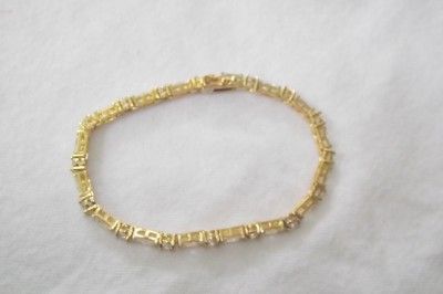 FAS 18K Gold over Sterling Silver Tennis Bracelet Emerald & Round Cut 