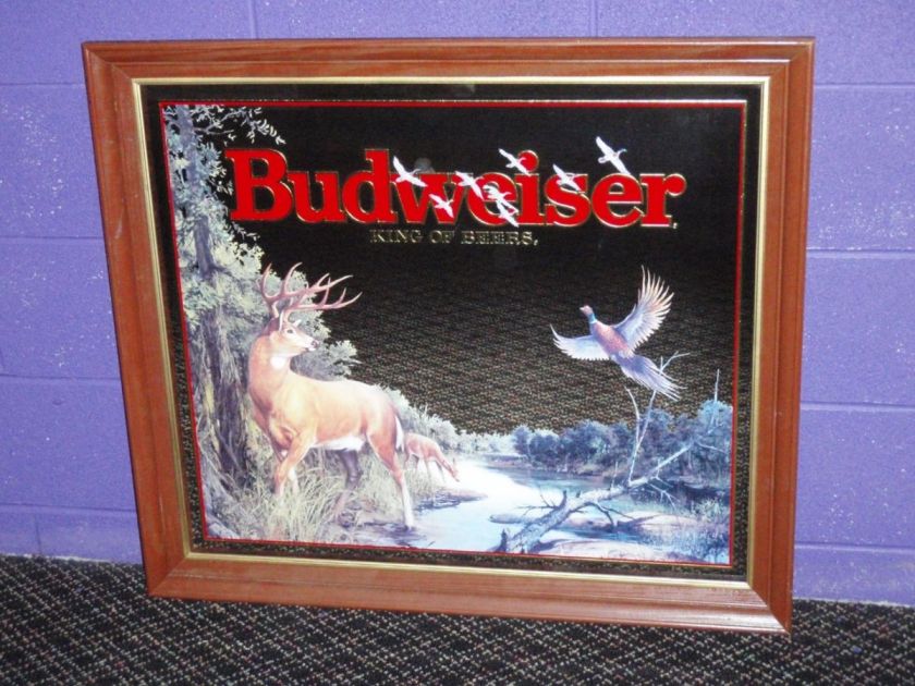   Budweiser Beer Mirror Deer Buck Pheasants Bar Pub Sign Hunting Series