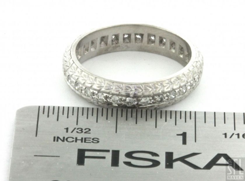 HEAVY PLATINUM 0.58CT DIAMOND CARVED MENS WEDDING BAND RING  