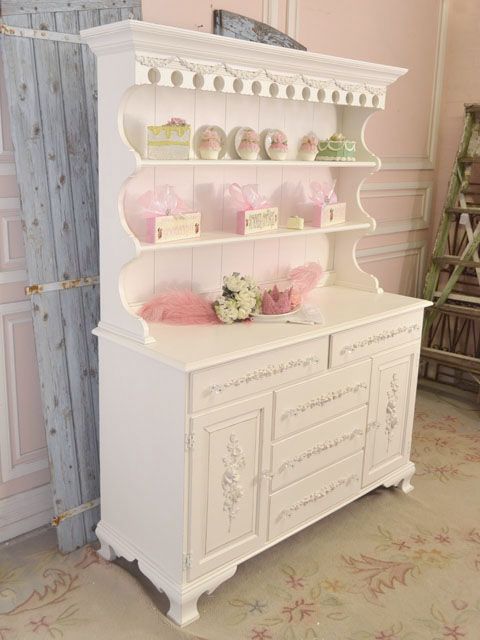 Shabby Cottage Chic White China Cabinet Hutch French  