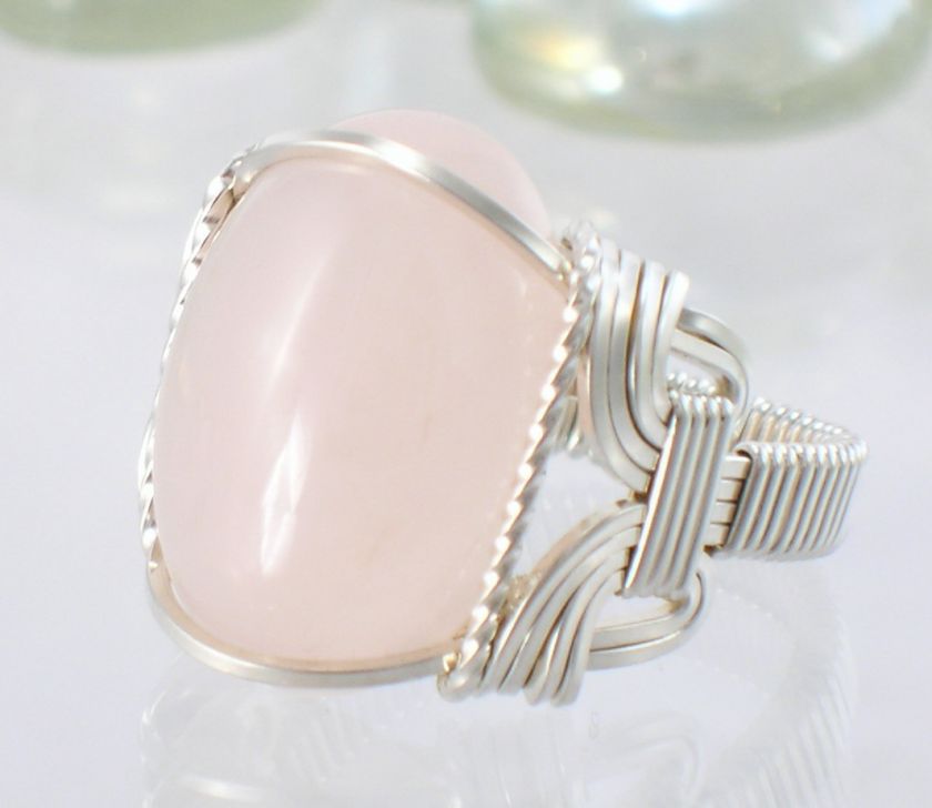 Sterling Silver Wire Wrapped Rose Quartz Ring  