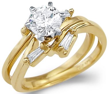 14k Yellow Gold Engagement Wedding Set CZ Two Rings New  