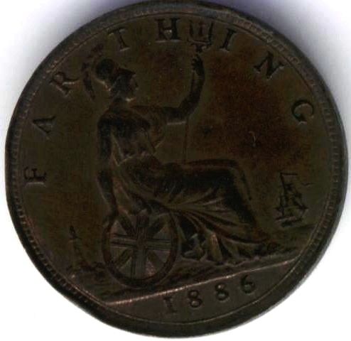 GREAT BRITAIN UK COIN FARTHING 1886 AU  