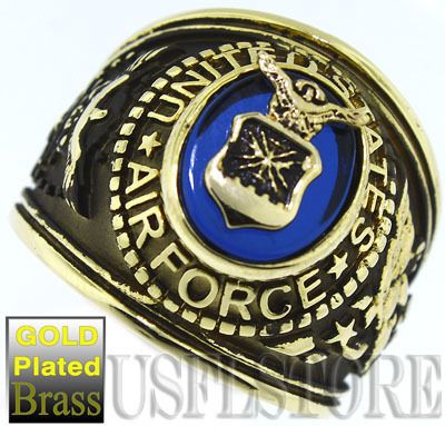 Mens Air Force Seal US Military Gold Plated Ring  
